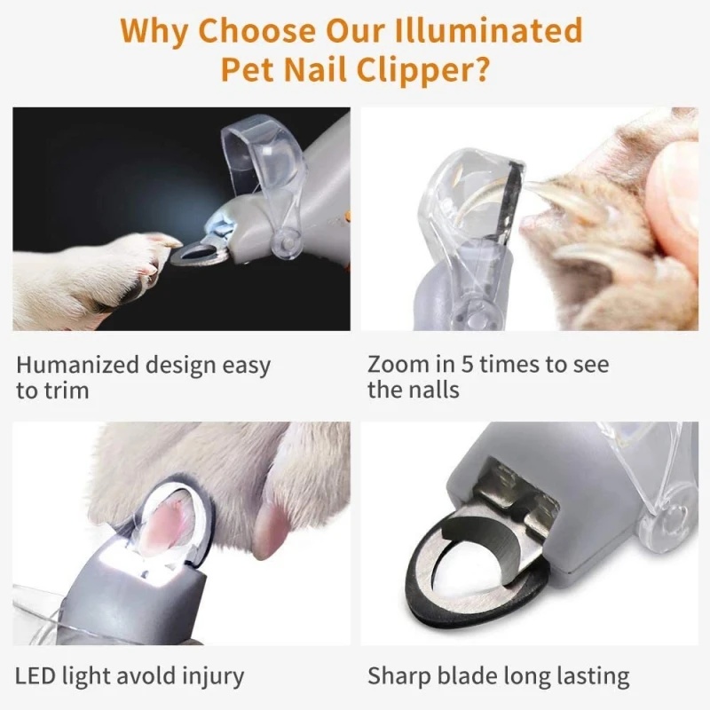 Dog Cat Pet Grooming Supplies Pet Nail Clipper LED Light Emitting Magnifiable Special Nail Clipper Multi Function Nail Trimmer - Image 4